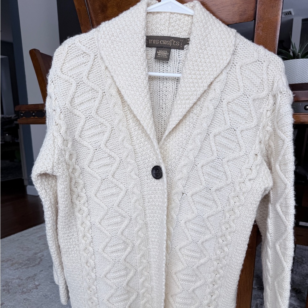 Inis Crafts Women's Irish Cream Sweater with Shawl Collar